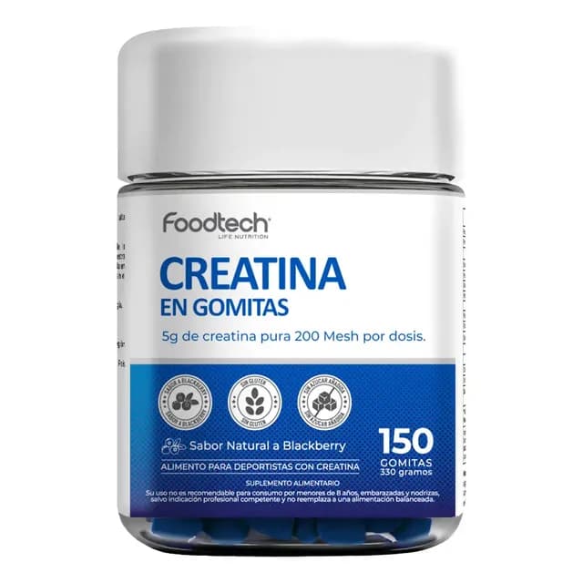 Creatina Gomitas 150 Unidades Foodtech Sabor Blueberry Libre Gluten