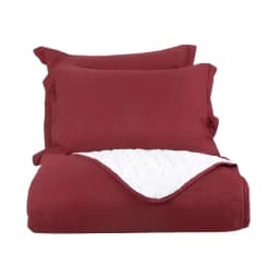 Cubrecama 2 Plazas Mashini Quilt Sherpa Burdeo Reversible con Fundas