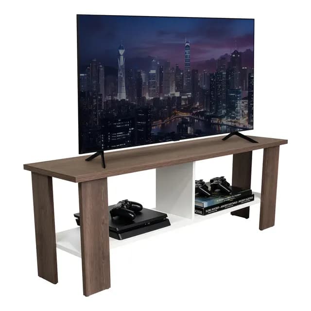 Rack Tv 50 Con 2 Repisas Fm-031o Cafe Oscuro Y Blanco Color CAFE OSCURO-BLANCO