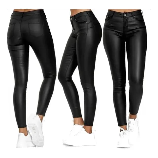 Jeans Eco Cuero Calce Perfecto Tiro Alto Elasticados