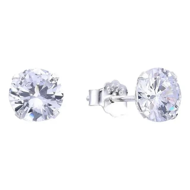 Aros Circon Redondo Blanco 7mm Engaste Grifas Plata Fina 925