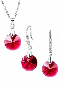 Conjunto Madrid Plata 925 creado con cristales de Swarovski Scarlet Rojo TALLA UNICA