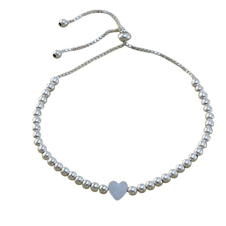 Pulsera De Plata Ajustable De Corazon Plateado TALLA UNICA