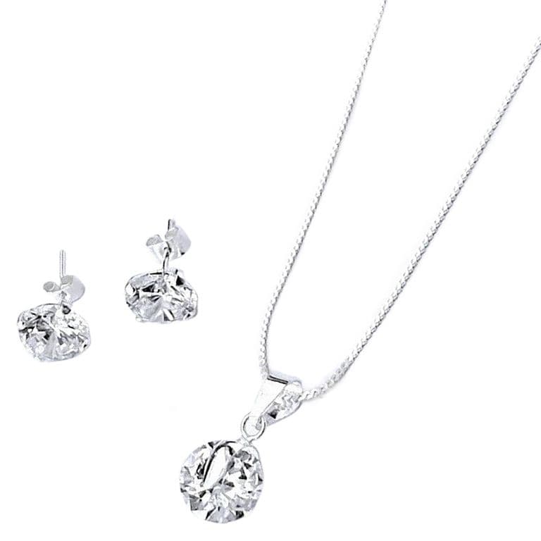 Conjunto de circon y plata. Plateado TALLA UNICA