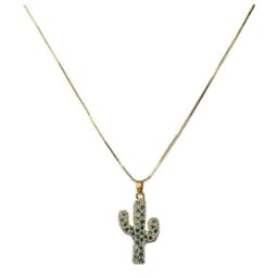 Collar Cactus Circon Verde 45cm Enchapado Oro 18K Dorado TALLA UNICA
