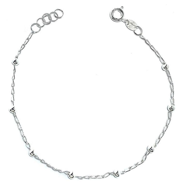 Pulsera Bolas Cadena Eslabon Plata Fina 925 Plateado TALLA UNICA