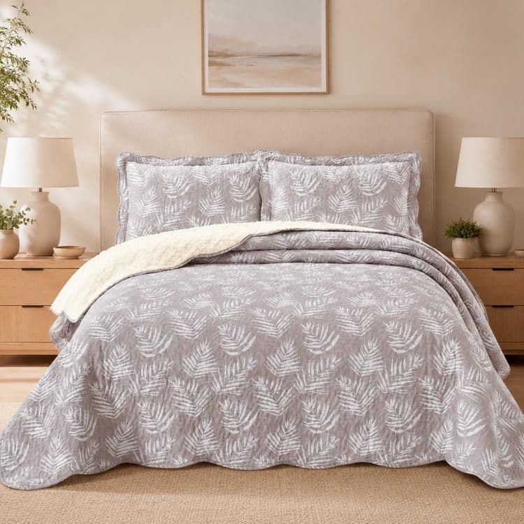 Quilt Sherpa Helechos Crudo 15 Pzas