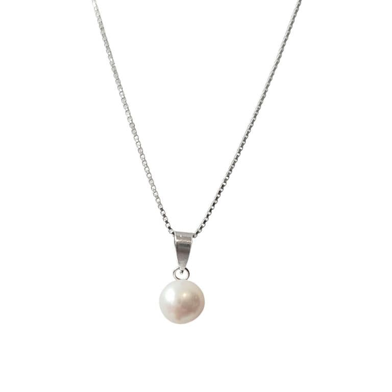 Collar Perla de Rio Plata Fina 925 Plateado TALLA UNICA
