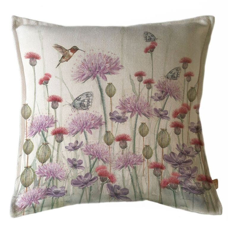 FUNDA COJIN MARISA JARDIN SILVESTRE LILA Y ROJO 45X45