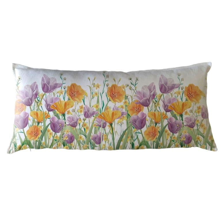 FUNDA COJIN ALGODON JARDIN DE FLORES TULIPAN LILA XL