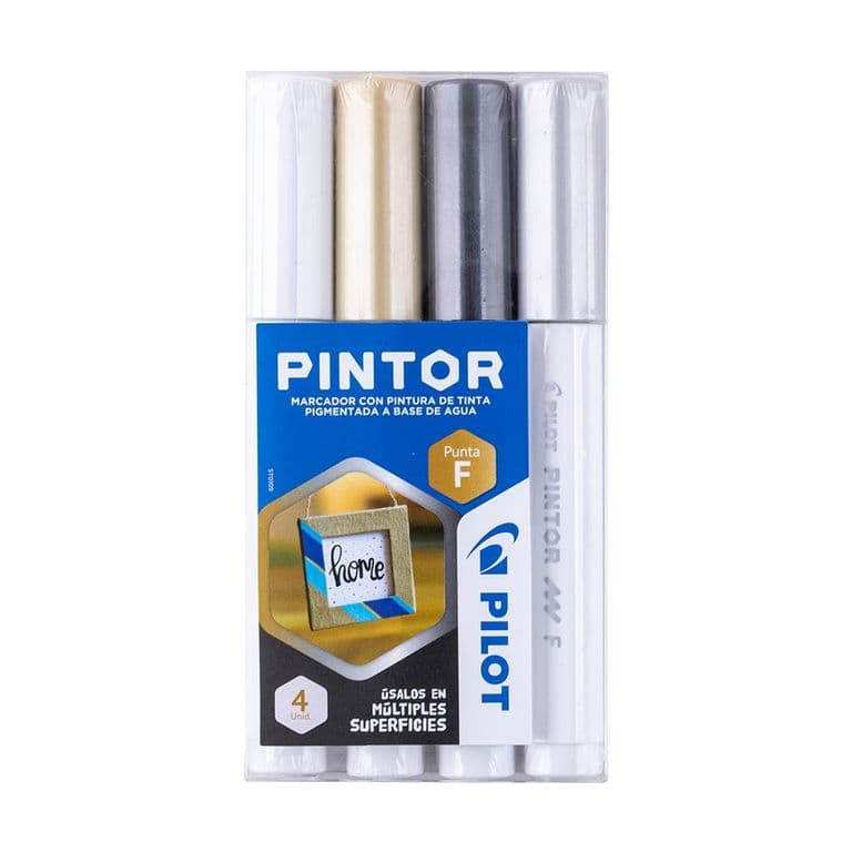 PINTOR SET BLANCO NEGRO DORADO PLATEADO PUNTA FINA