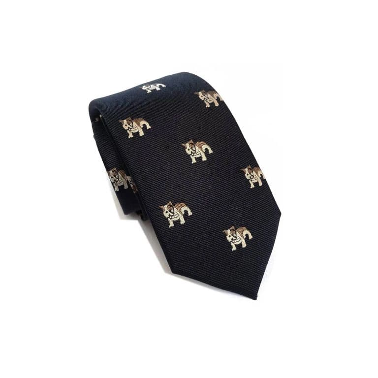 Corbata hombre seda Diseno chileno Bulldog, 7 cm Ancho Azul Marino TALLA UNICA