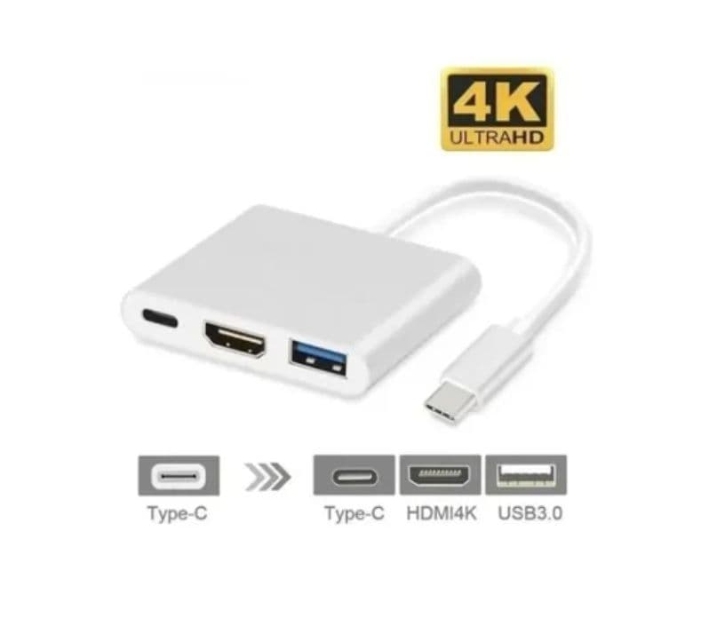 Adaptador Hub 3 En 1 Usb Tipo C A Usb-c Hdmi Usb 3.0 4k