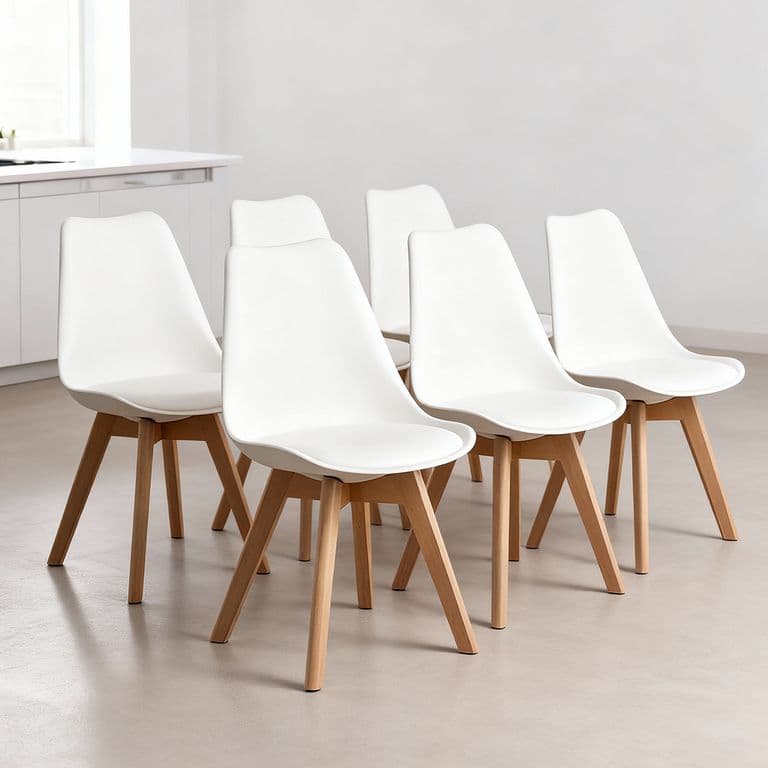 Pack 6 Sillas Eames Tulip Acolchadas Blanca Blanco