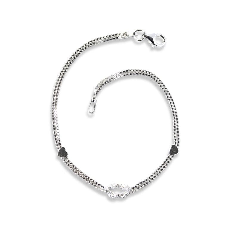 Pulsera Nudo 2 Corazones Plata 925 Plateado TALLA UNICA