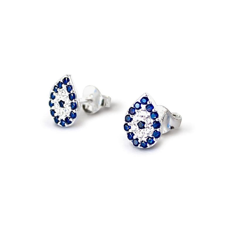 Aros Ojo Turco Gota Circon Plata Fina 925 Plateado TALLA UNICA