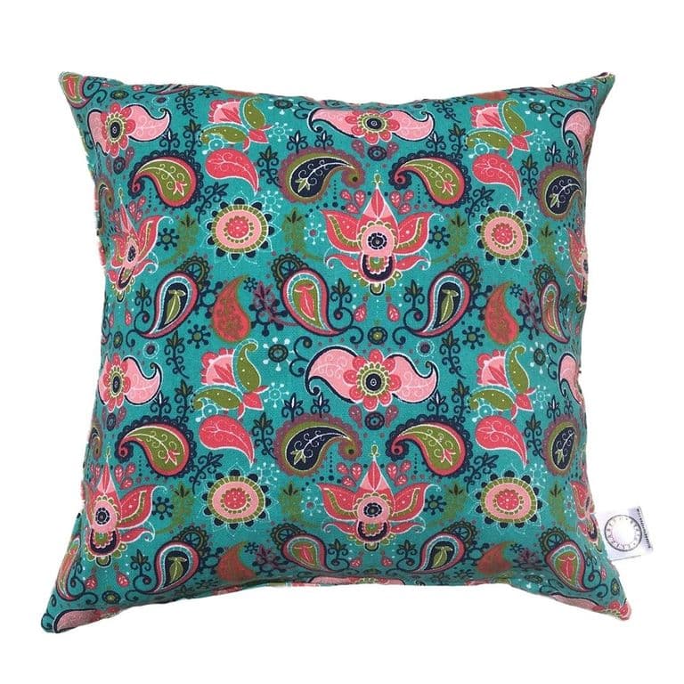 FUNDA COJIN DECORATIVO DISENO TURQUESA Y ROSA 45X45