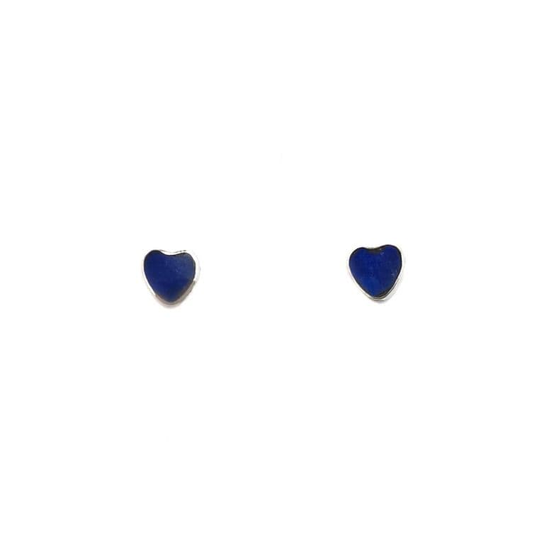 Aros Mini Corazon Lapislazuli Plata Fina 925 Azul TALLA UNICA