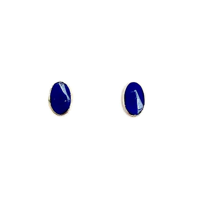 Aros Mini Ovalados Lapislazuli Plata Fina 925 Azul TALLA UNICA