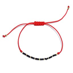 Pulsera Cristal Negro Enchapada Oro 18K Cordon Rojo Rojo TALLA UNICA