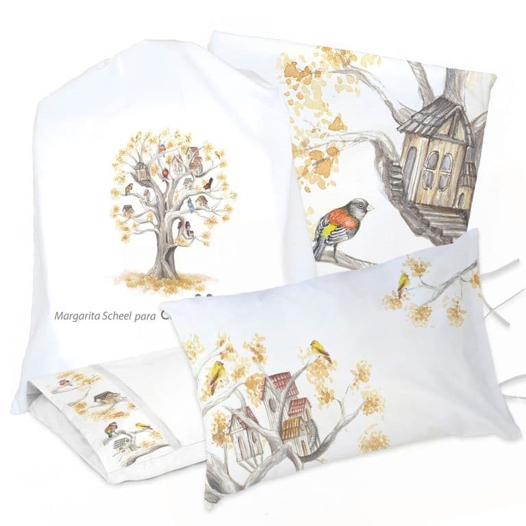 Juego de Cama Funda de Plumon + Sabana Bajera +2 Fundas Almohada Arbolito 1 Plaza