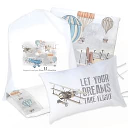 Juego de Cama Funda de Plumon + Sabana Bajera +2 Fundas Almohada Aviones y Globos 1,5 Plazas
