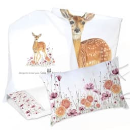 Juego de Cama Funda de Plumon + Sabana Bajera +2 Fundas Almohada Bambi Flores 1 Plaza
