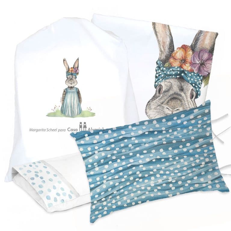Juego de Cama Funda de Plumon + Sabana Bajera +2 Fundas Almohada Coneja Flora 1 Plaza