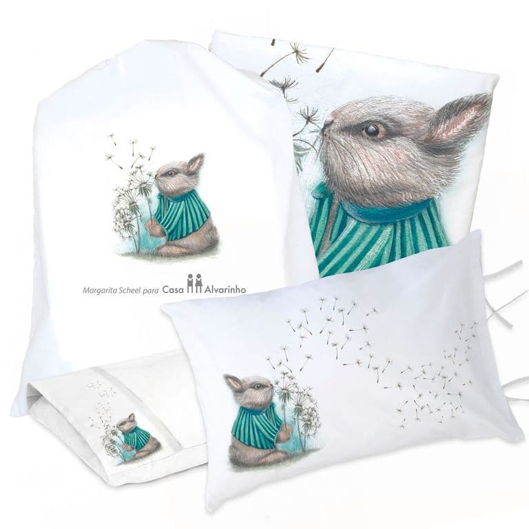 Juego de Cama Funda de Plumon + Sabana Bajera +2 Fundas Almohada Conejo Pide un Deseo 1,5 Plazas