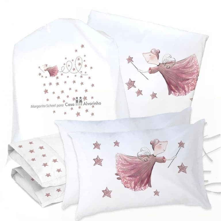 Juego de Cama Funda de Plumon + Sabana Bajera + 4 Fundas Almohada Hada 2 Plazas