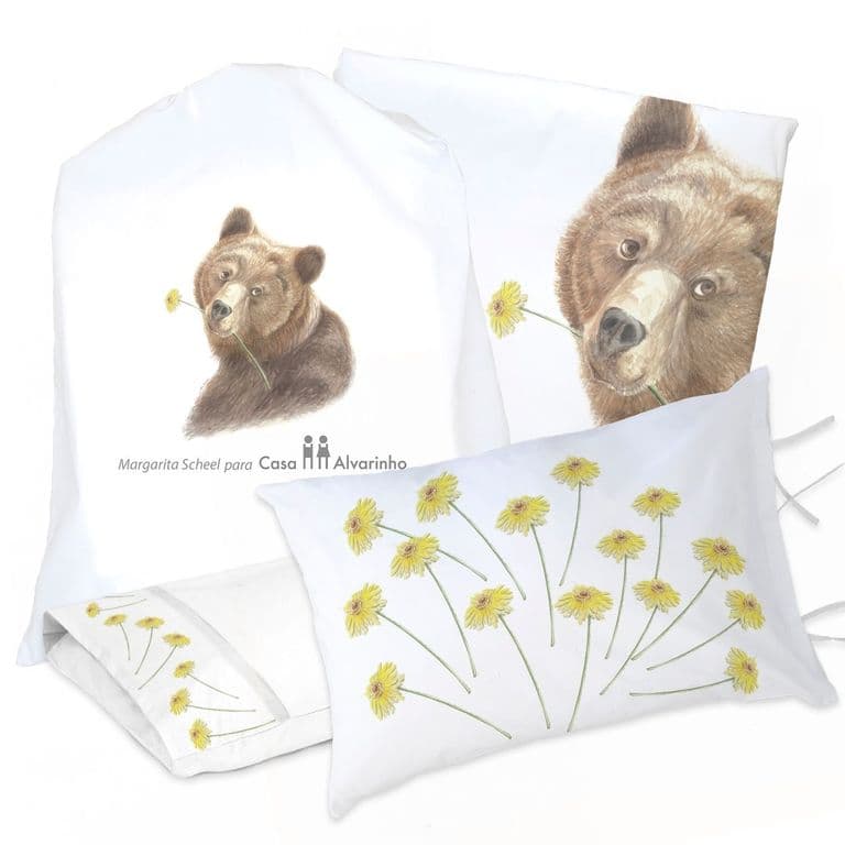 Juego de Cama Funda de Plumon + Sabana Bajera +2 Fundas Almohada Osa Amable 1 Plaza
