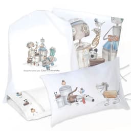 Juego de Cama Funda de Plumon + Sabana Bajera +2 Fundas Almohada Robots 1 Plaza
