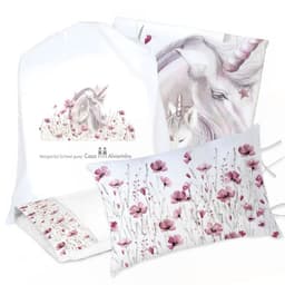 Juego de Cama Funda de Plumon + Sabana Bajera +2 Fundas Almohada Unicornio 1 Plaza