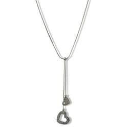 Collar 2 Corazones Colgantes Plata Fina 925 Plateado TALLA UNICA