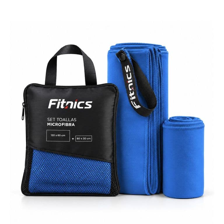 Toalla De Viaje Microfibra Set X2 120x60 + 80x30 + Estuche Azul