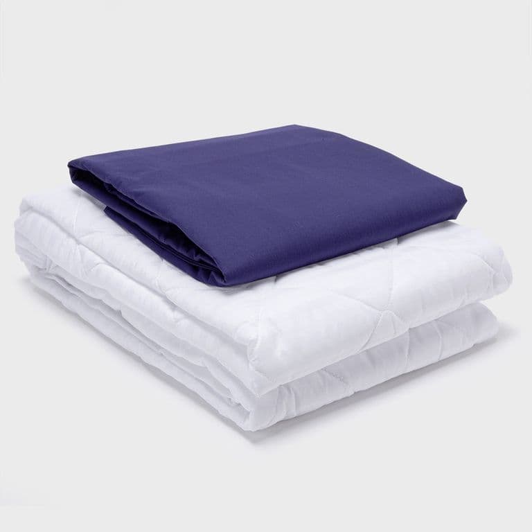 COMBO SABANA AZUL CUBRECOLCHON KING