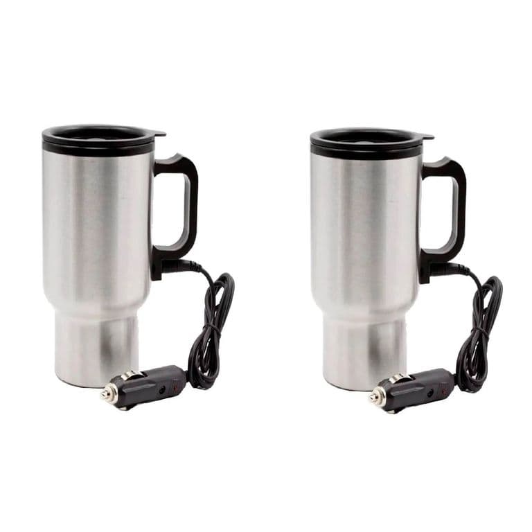 Vaso Termico Pack 2 Electrico Auto 480ml Acero Tazon Mug 12v Calentador Agua Cafe Pro FIGOIMPORT