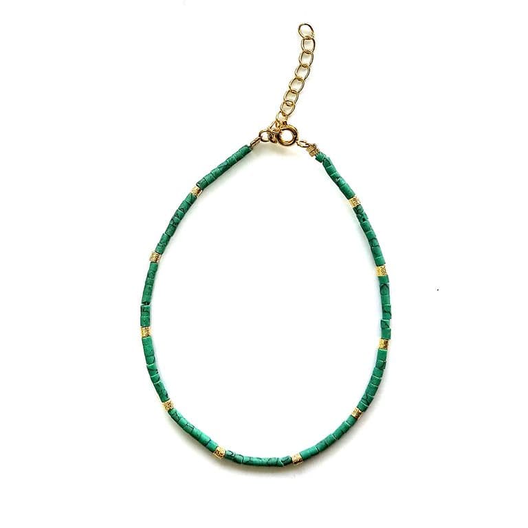 Pulsera Turquesa Tubo Mostacillas Enchapadas Oro 18K Turquesa TALLA UNICA