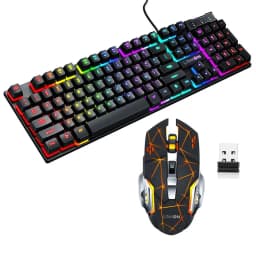 Kit Set Gamer Teclado Led + Mouse Inalambrico Usb Recargable - Negro