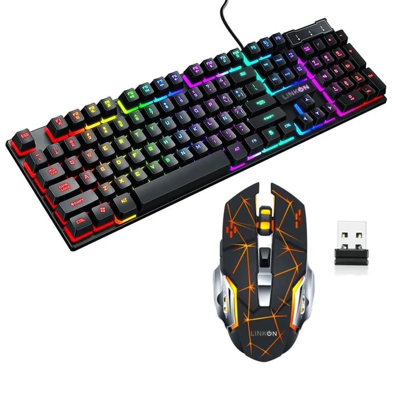 Kit Set Gamer Teclado Led + Mouse Inalambrico Usb Recargable - Negro