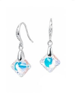 Aros Cristina Plata 925 creado con cristales de Swarovski Aurora Boreal Blanco TALLA UNICA