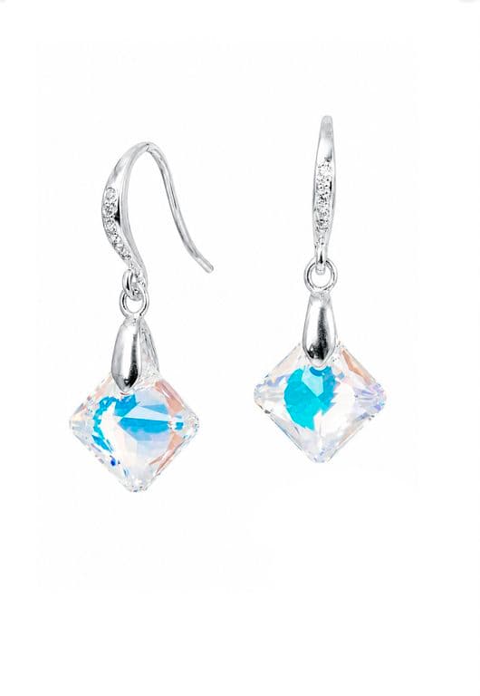 Aros Cristina Plata 925 creado con cristales de Swarovski Aurora Boreal Blanco TALLA UNICA