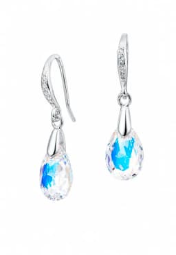 Aros Gota de Luz Plata 925 creado con cristales de Swarovski Aurora Boreal Blanco TALLA UNICA