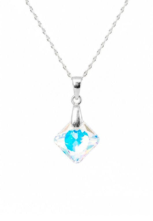 Collar Cristina Plata 925 creado con cristales de Swarovski Aurora Boreal Blanco 1
