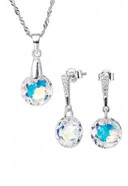 Conjunto Gracia Plata 925creado con cristales de Swarovski Aurora Boreal Blanco TALLA UNICA