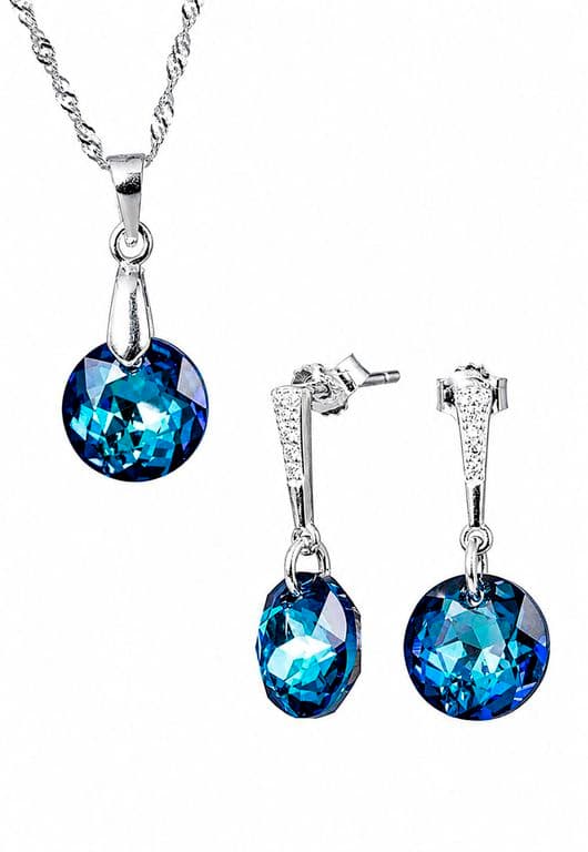 Conjunto Gracia Plata 925 creado con cristales de Swarovski Bermuda Blue Azul TALLA UNICA