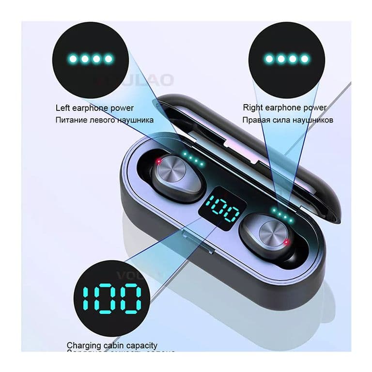 Audifonos inalambricos Bluetooth In-Ear F9 VERSION 5 IPX-5 60 mAh Auricular 2000 mAh Caja