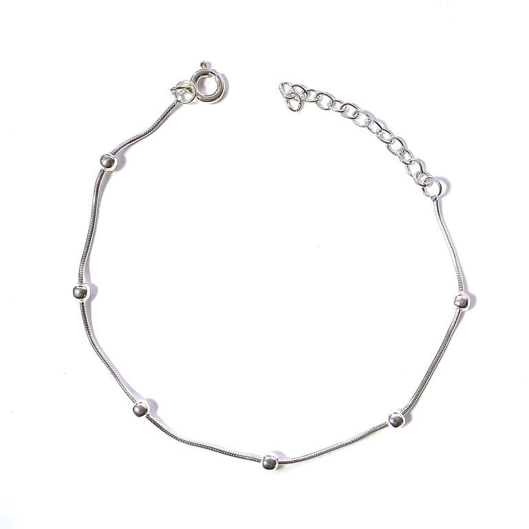 Pulsera Bolitas Cola Topo Plata Fina 925 Plateado TALLA UNICA