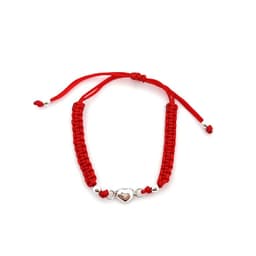 Pulsera Corazon Plata Fina 925 Cordon Rojo. Plateado TALLA UNICA