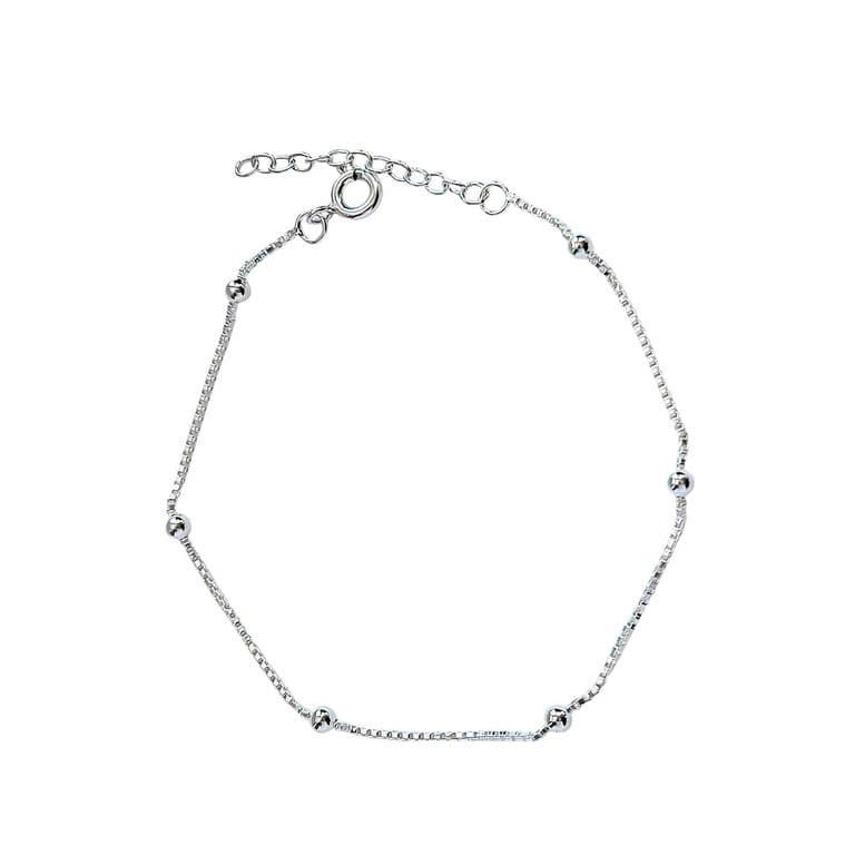 Pulsera 6 Bolitas Cadena Veneciana Plata Fina 925 Plateado TALLA UNICA